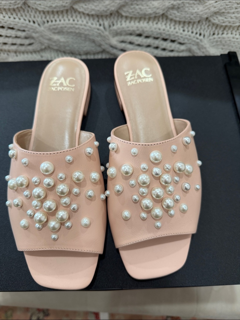 ZAC Zac Posen Blush Pearl-Embellished Slide Mules